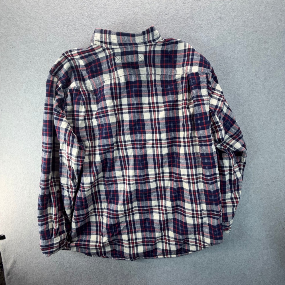 Duluth Trading Co Mens 2XL Relaxed Fit Plaid Flannel Button Down Shirt Navy Red - Picture 6 of 7